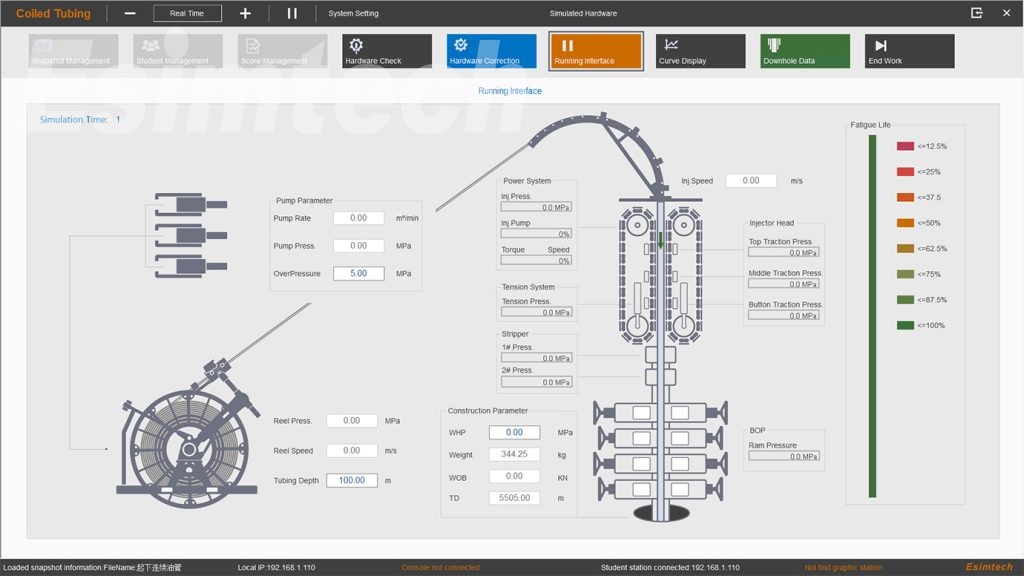 Parameters of full size Coiled Tubing Simulator