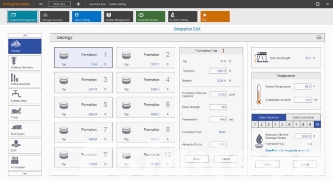 parameter setting screen of oil and gas software