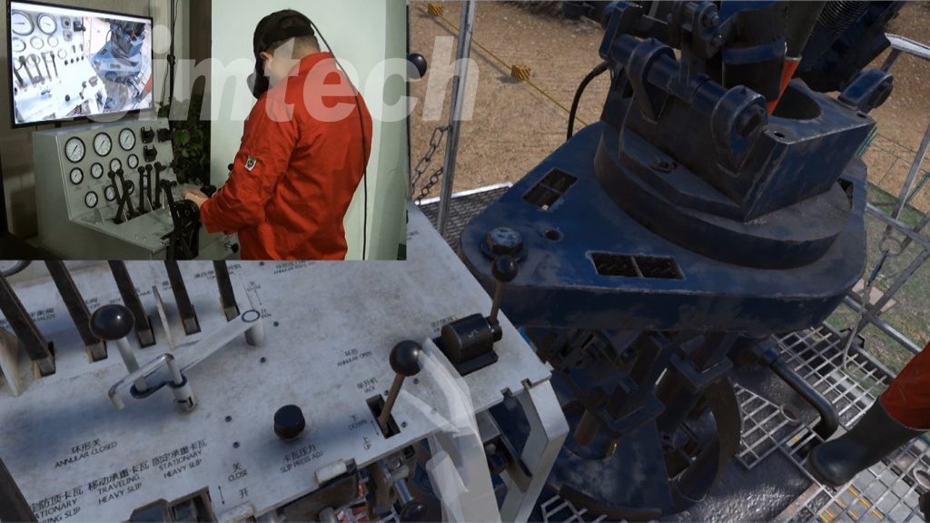 Well control simulation training system showing real time pressure and drilling operation scenarios