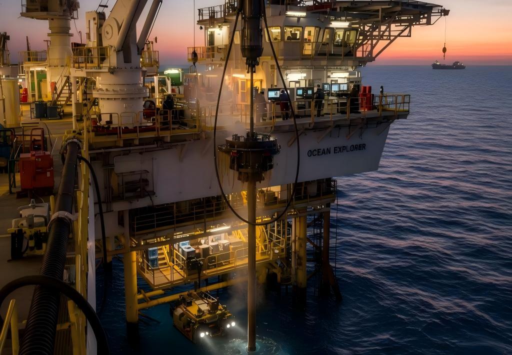 Well intervention operation showing downhole tool deployment in a live well