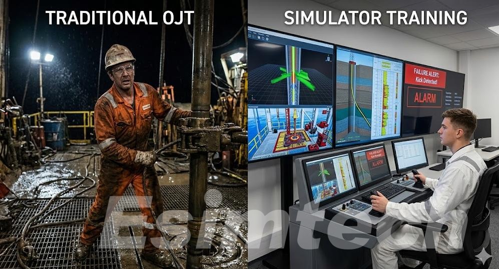 Comparison of traditional on-the-job training vs. safe, data-driven well logging simulator training