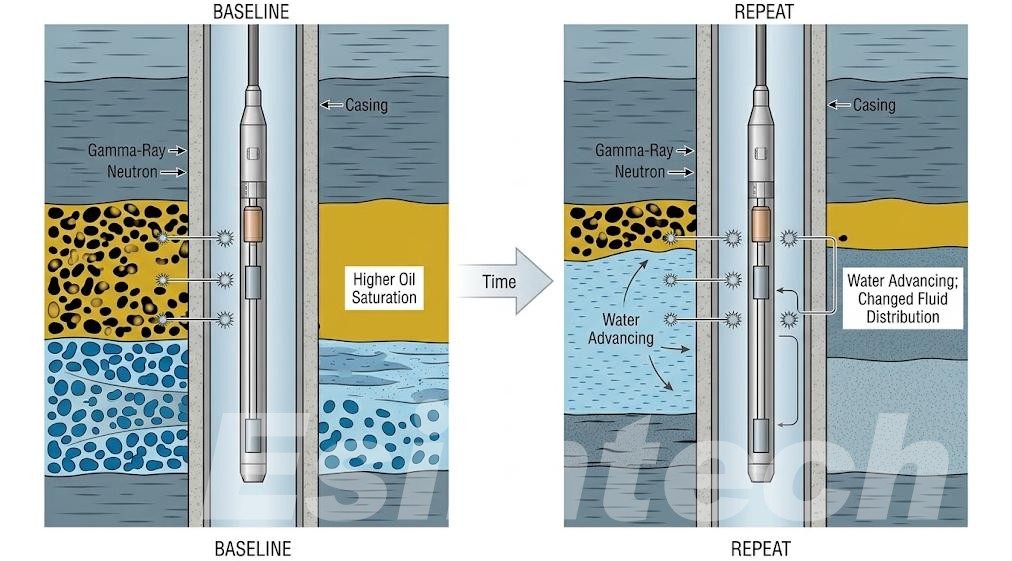 Time-lapse pulsed neutron reservoir monitoring