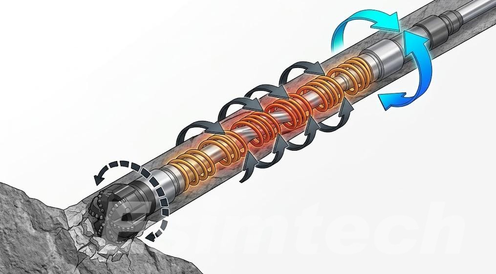 Technical illustration of drillstring stick-slip torsional vibration mechanism